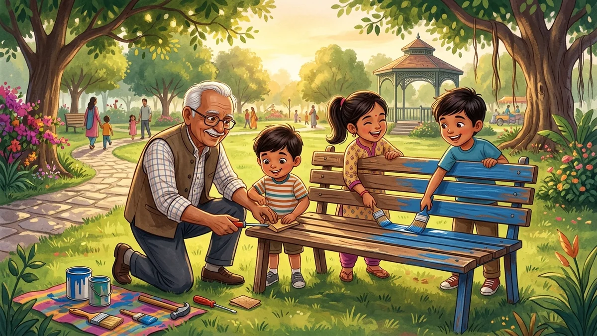 उद्यान की टूटी बेंच की मरम्मत