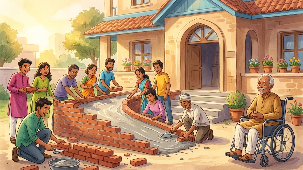 मोहल्ले का गायब रैंप — सचित्र नैतिक बाल कहानी | नागरिक कर्तव्य व सुरक्षा