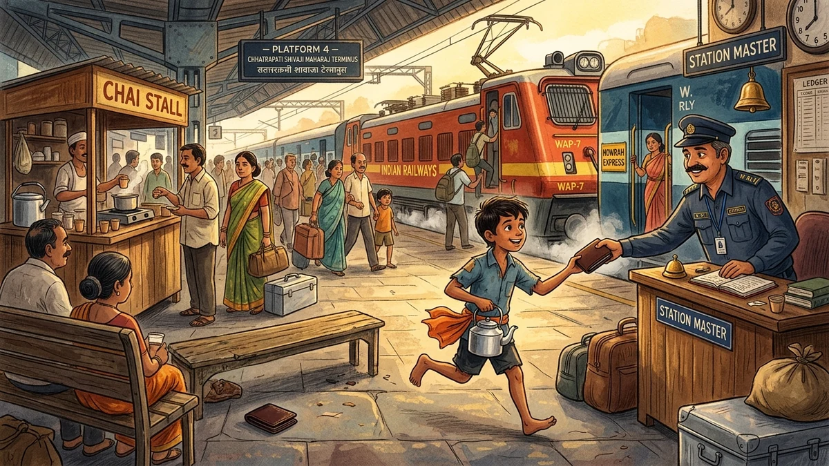 प्लेटफ़ॉर्म तीन के नीचे मिला बटुआ — सचित्र नैतिक बाल कहानी | सत्यनिष्ठा