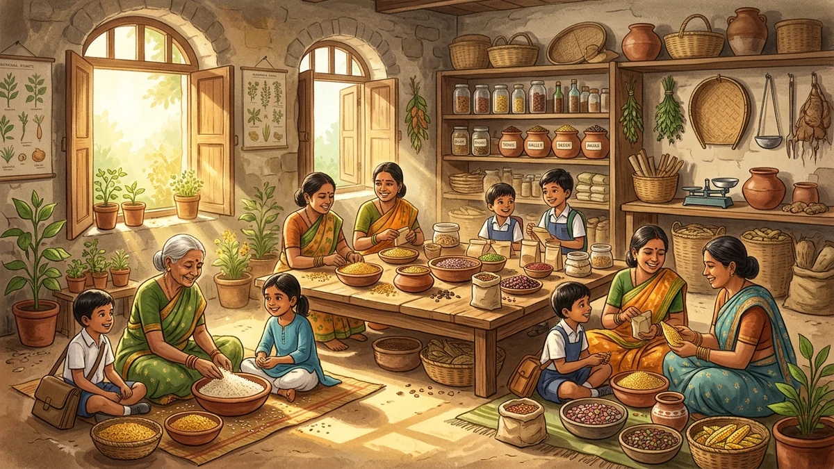 बीजों की साझा पाठशाला — सचित्र नैतिक बाल कहानी | पर्यावरण संरक्षण